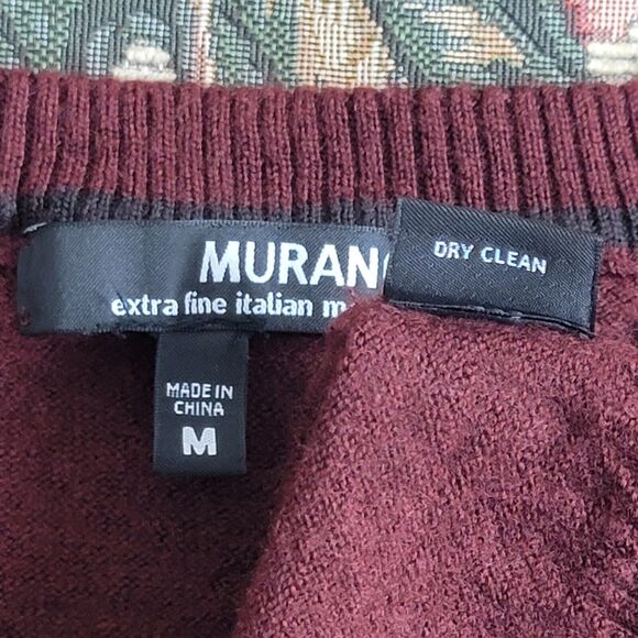 Murano Sweater Womens Medium Maroon Brown 100% Merino Wool V Neck Pullover - Picture 12 of 12